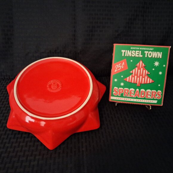 Waechtersbach Germany 10" Star Serving Red Bowl w/ New Cheese Spreaders - Picture 3 of 12
